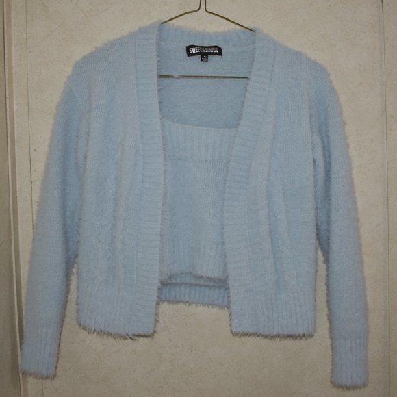 Sweet&sinful Blue Fuzzy Crop Tank Top & Sweater XS - Picture 1 of 9